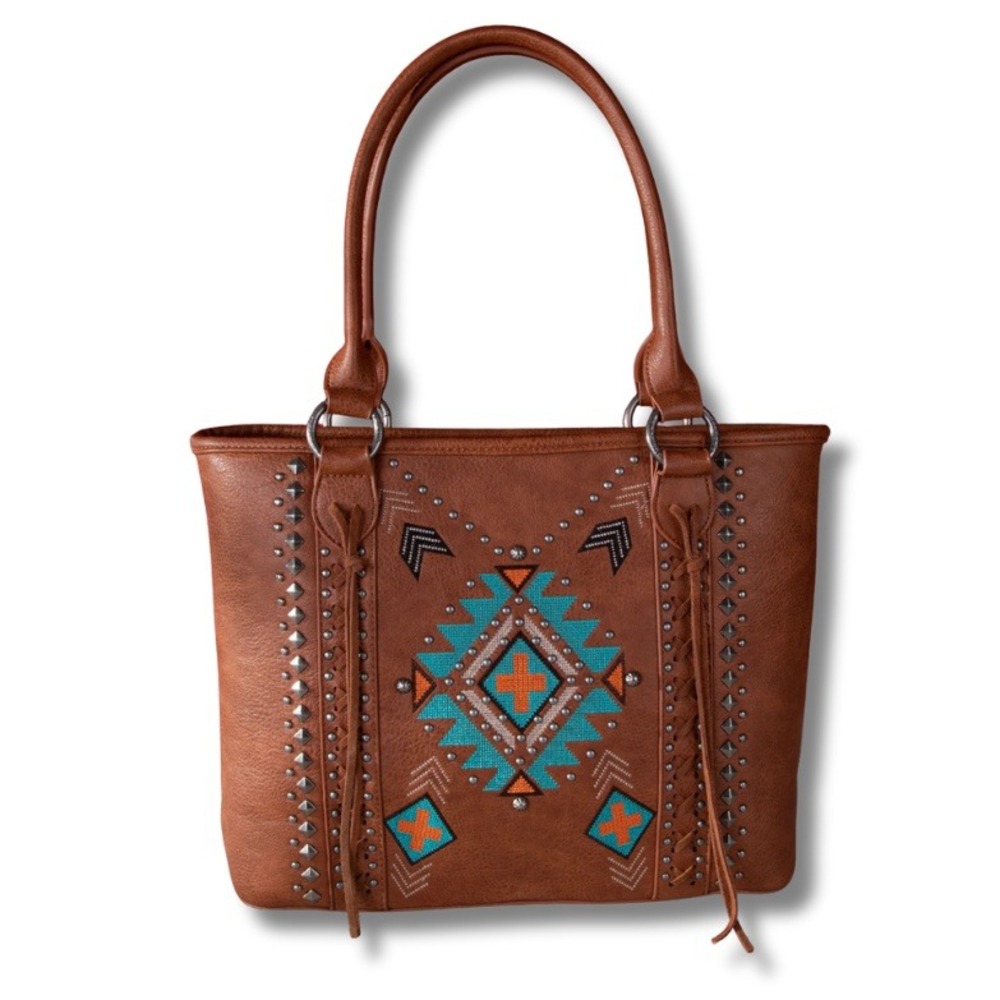 MONTANA WEST Embroidered Aztec Collection Brown Concealed Carry Tote Bag NWT